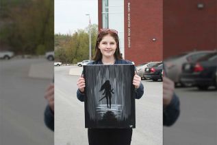 Vanessa Pagniello-Renfrey sold her acrylic on canvas, The Warrior, at GREC’s first ever Expo Tuesday in Sharbot Lake. Photo/Craig Bakay
